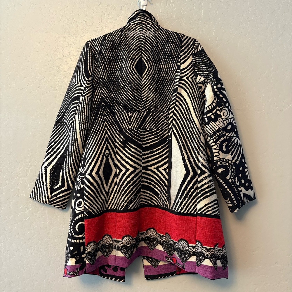 Desigual designer tapestry black white red we love jacket coat RARE size 10 NEW - Picture 14 of 16